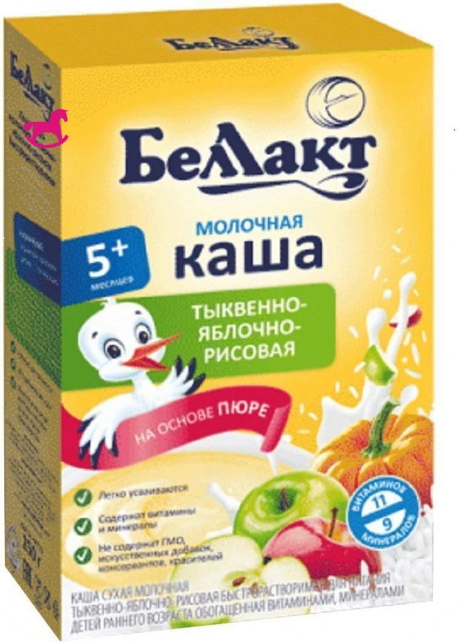 Каша Беллакт молочная рисовая с тыквой и яблоком 5 мес 250 г | Мать ребенок