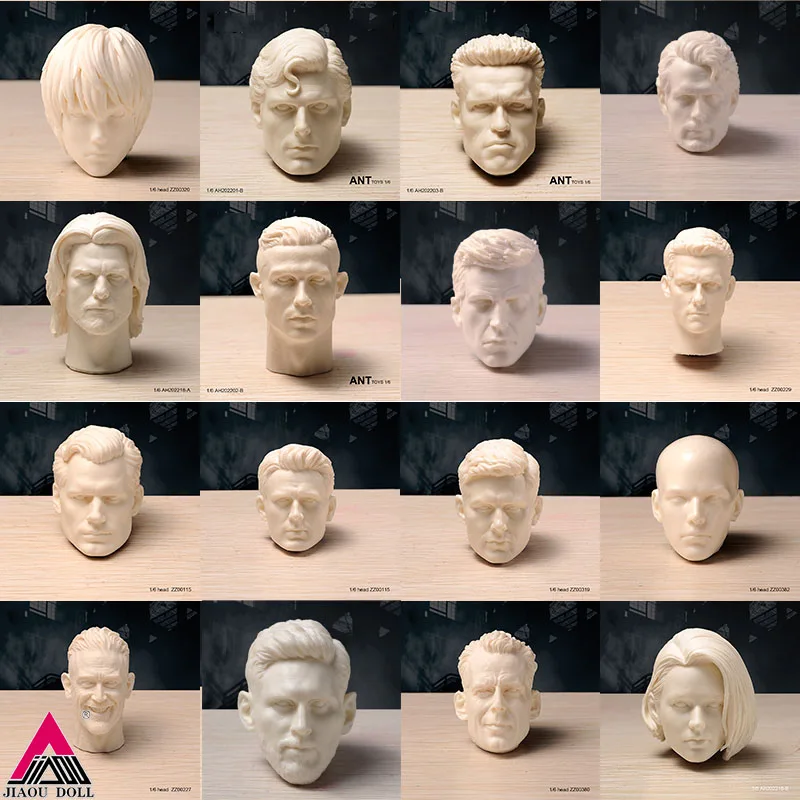 Unpainted 1/6 Brad Pitt Tom Cruis Arnold Paul Walker Ronaldo Bruce Willis Head Sculpt Carving Fit Male Soldier Action Figure