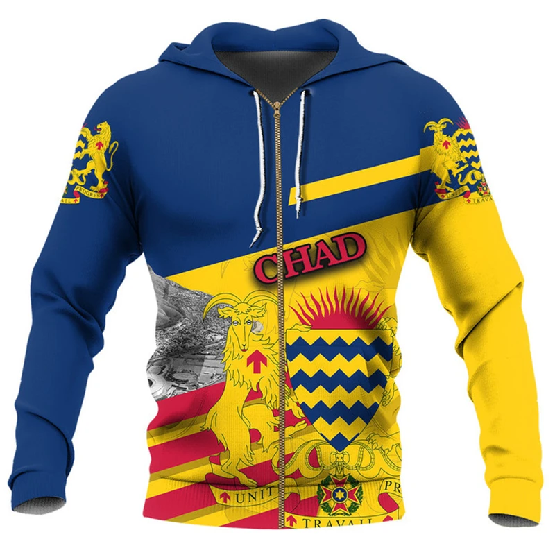 Толстовки с рисунком флага страны Африки худи национальным гербом в Чаде на