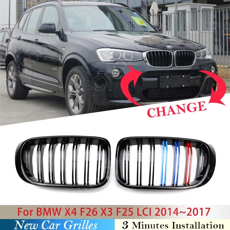 

ABS For BMW X4 F26 X3 F25 LCI 2014 2015 2016 2017 Car Accessories Front Kidney Grille Dual Slat Grille Black Multi Color