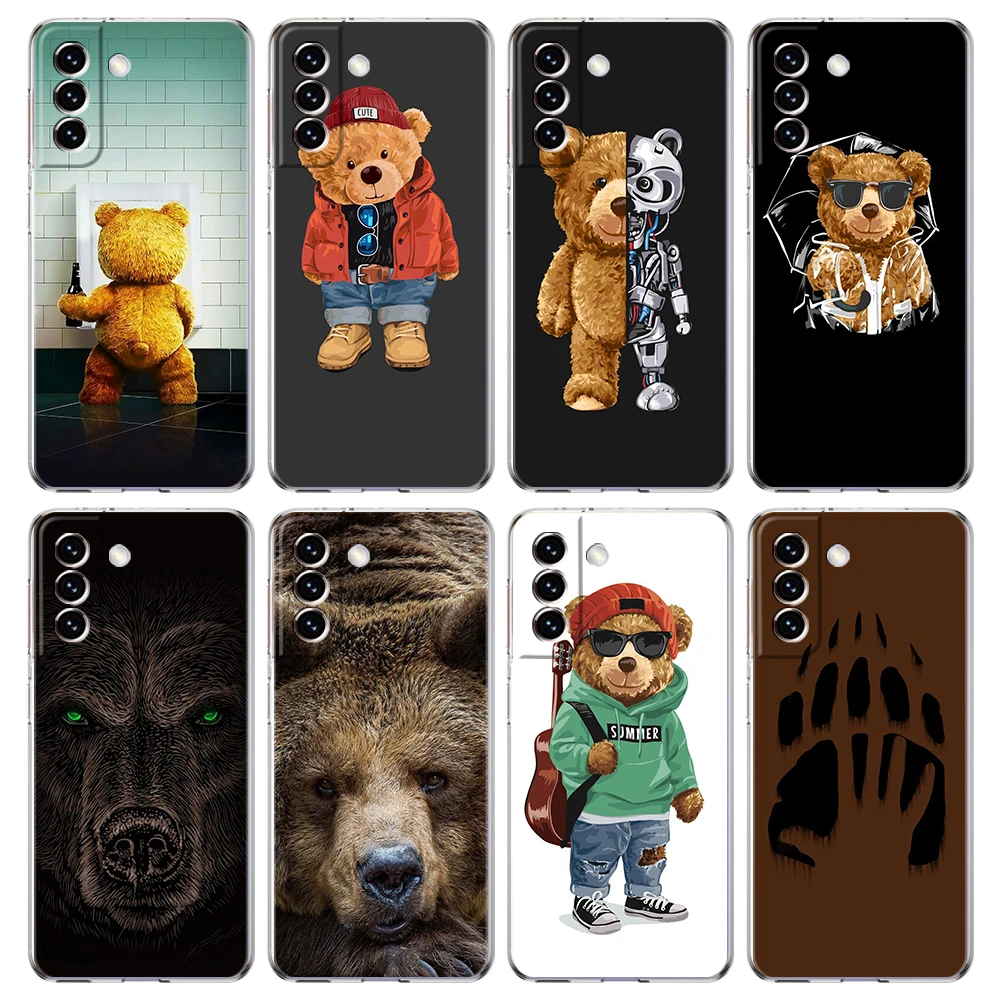 

Cartoon Bear Transparent Cover for Samsung Galaxy S23 S22 S20 S21 FE Ultra Note 20 10 S10 S10E M21 M22 M31 Lite Plus Case Capas