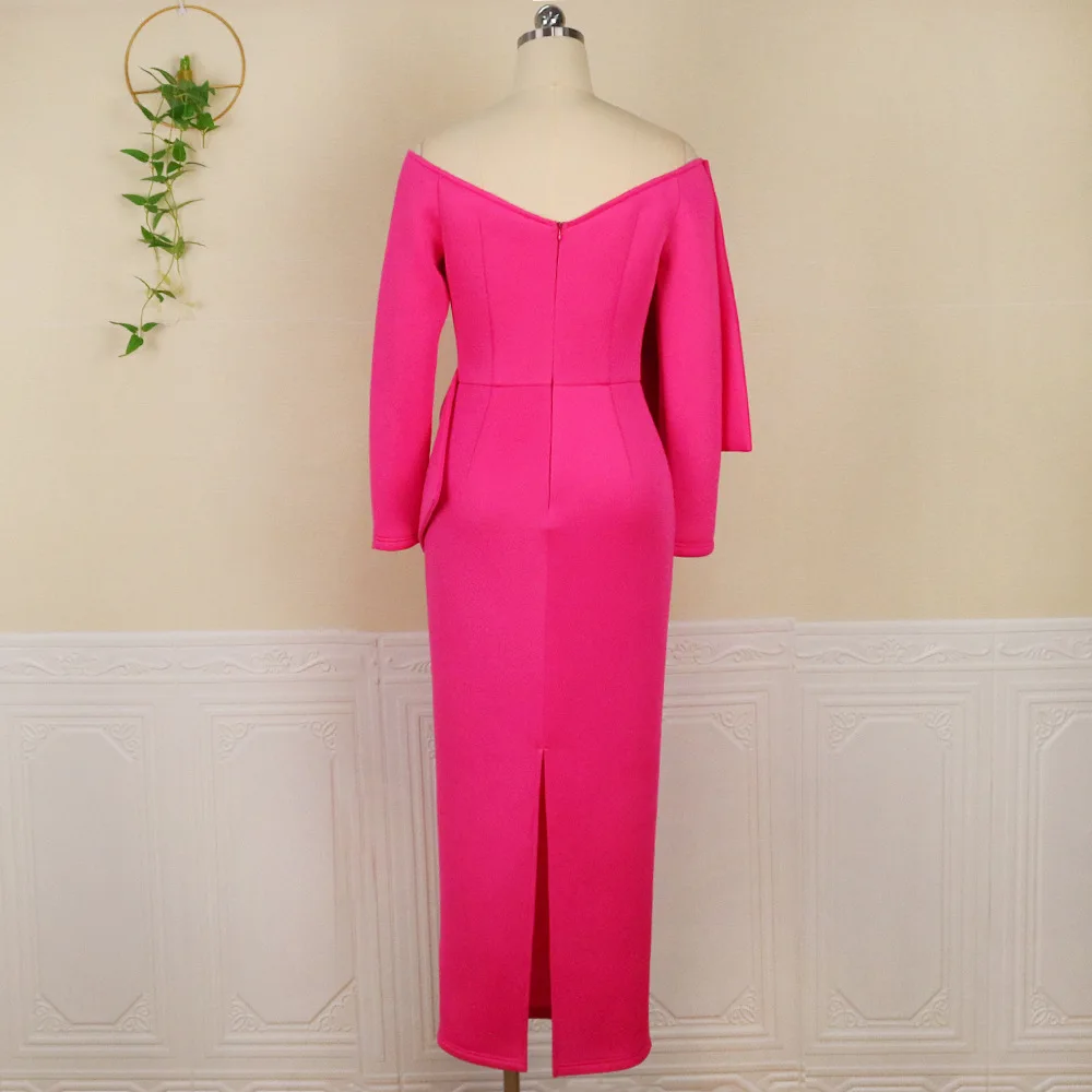 Plus Size Dresses Solid Slim Long Sleeve Bow Party Dresses Evening Dresses Plus Size Dresses Sexy Sheath Wholesale Dropshpping