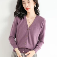 22 spring and autumn new female v neck simple and versatile thin knitted large size cardigan jacket sweater korean loose casual