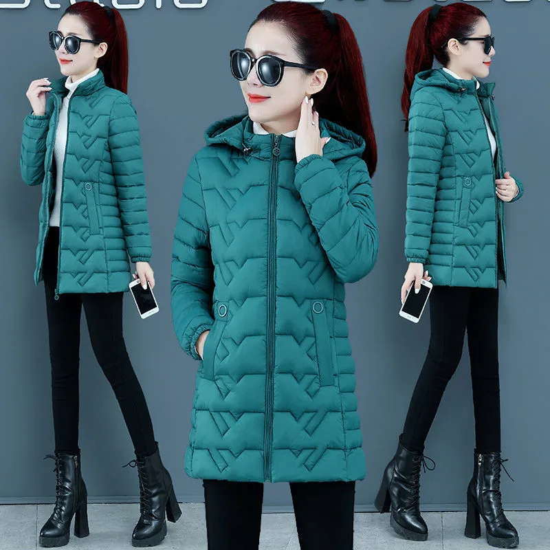 Autumn Winter Women Down Cotton Jacket Nice New Hooded Mid Long Coat Plus Size 6XL Middle-aged Female Cotton Padded Outerwear