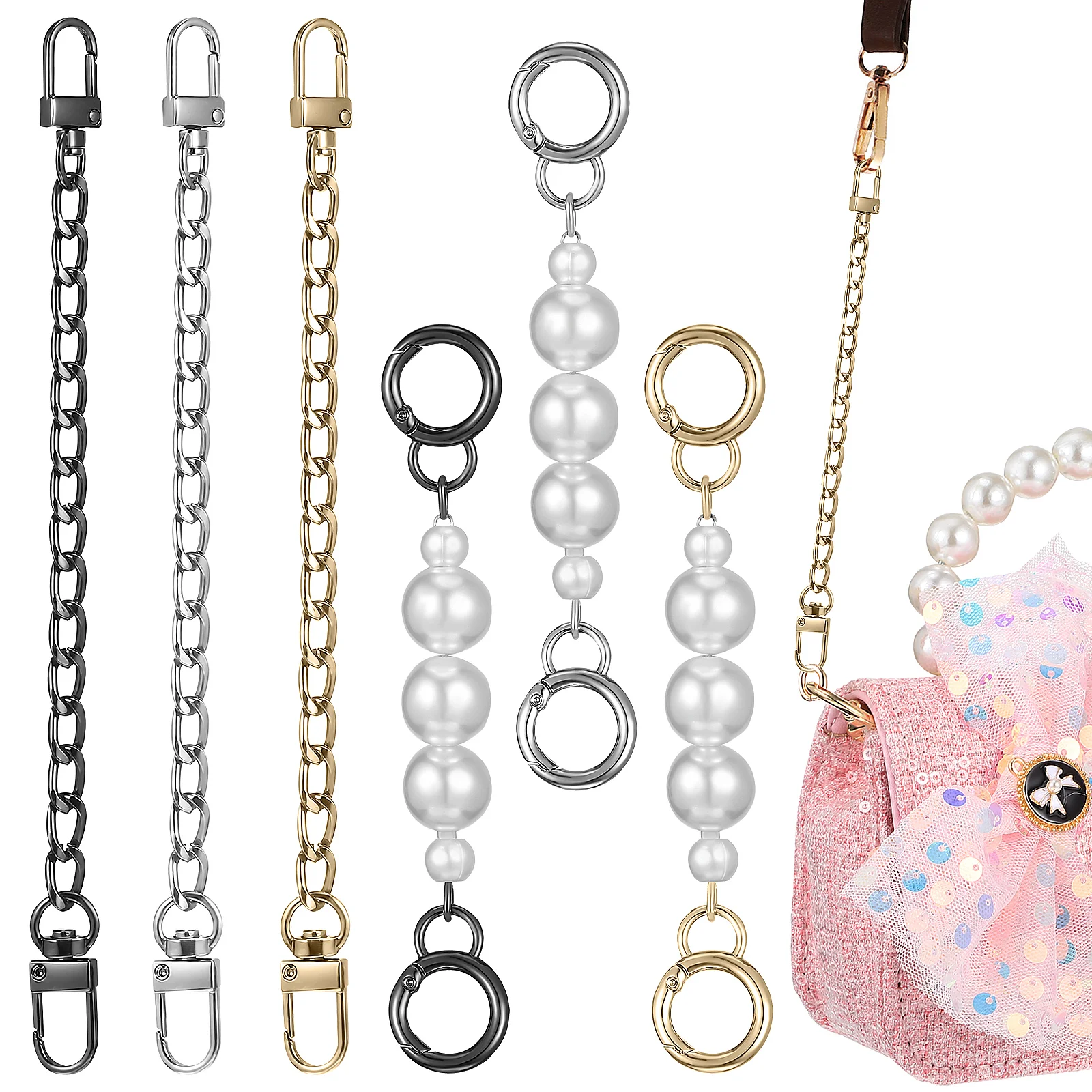

6 pcs Bag Chains Purse Replacement Handle Chains with Clasp for DIY Handbag