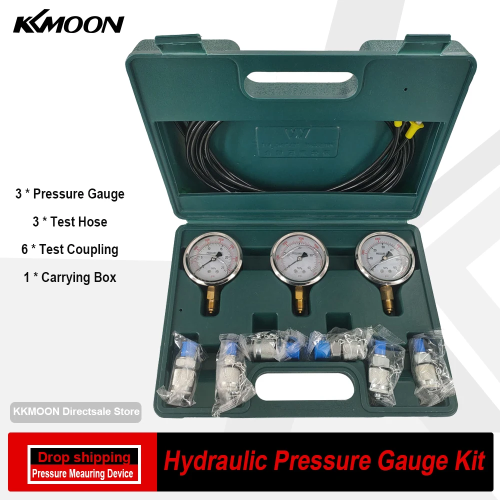 

Набор гидравлических манометров, комплект для экскаватора, прибор для измерения давления, 6 тестовых соединений, 3 манометра, 3 испытательных шланга