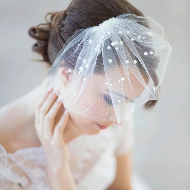 

Mini Birdcage Veil with Pearls White Tulle Charming Headband Veil Black Birdcage Veil for Bridal Wedding Accessories Fascinators