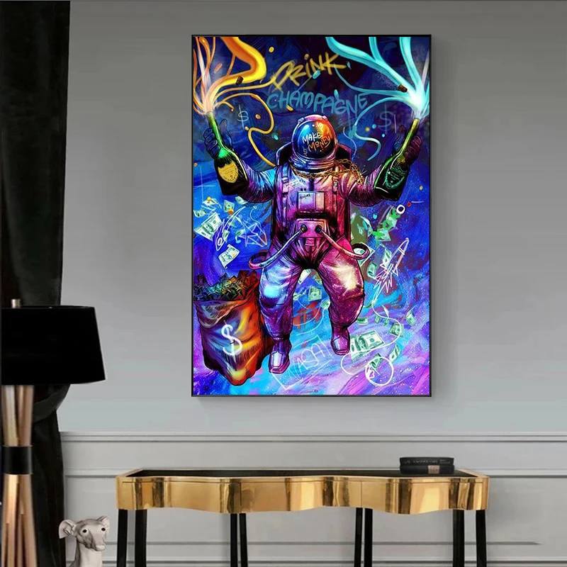 Космос астронавт Dj Холст Картина психоделические художественные плакаты и
