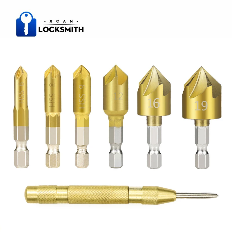 

Chamfer Drill Bit Set 90 Degree Countersink Drill Bit 6-19mm Wood Chamfering Cutter With Center Punch Wood Cutter Tool