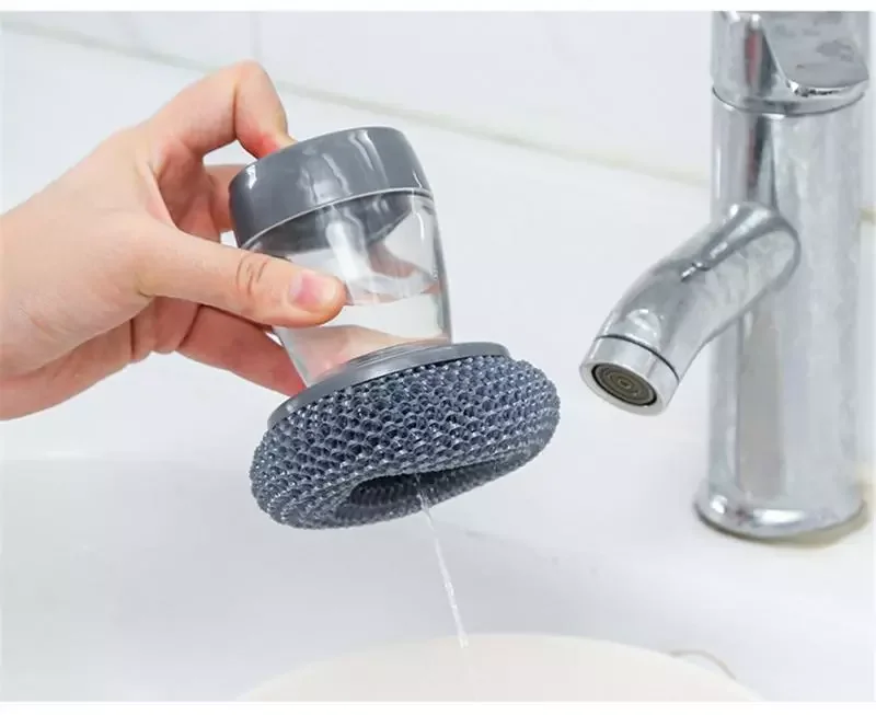

2 In 1 Cleaning Brush Handle Cleaing Brush with Removable Brush Sponge Dispenser Dishwashing Brushes Kitchen Tools