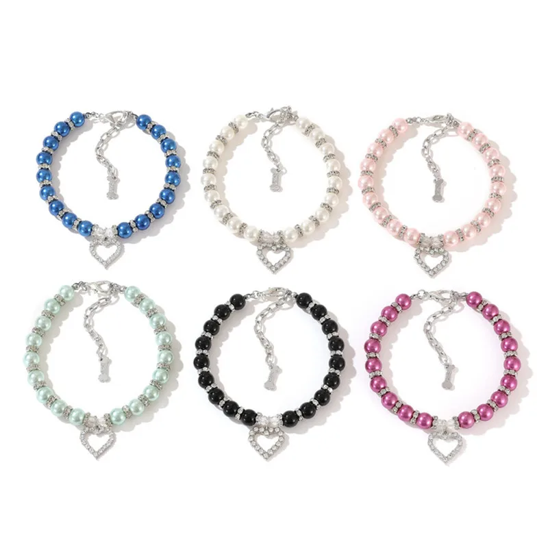 

Cute Pearl Rhinestone Pendants Cute Dog Necklace Pet Collar Accessories Jewelry Neck Chain for Small Dogs Large Dog Cats