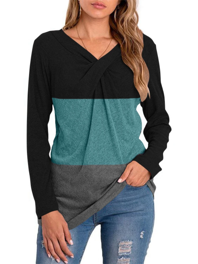 Женский свитшот с V-образным вырезом и длинным рукавом |