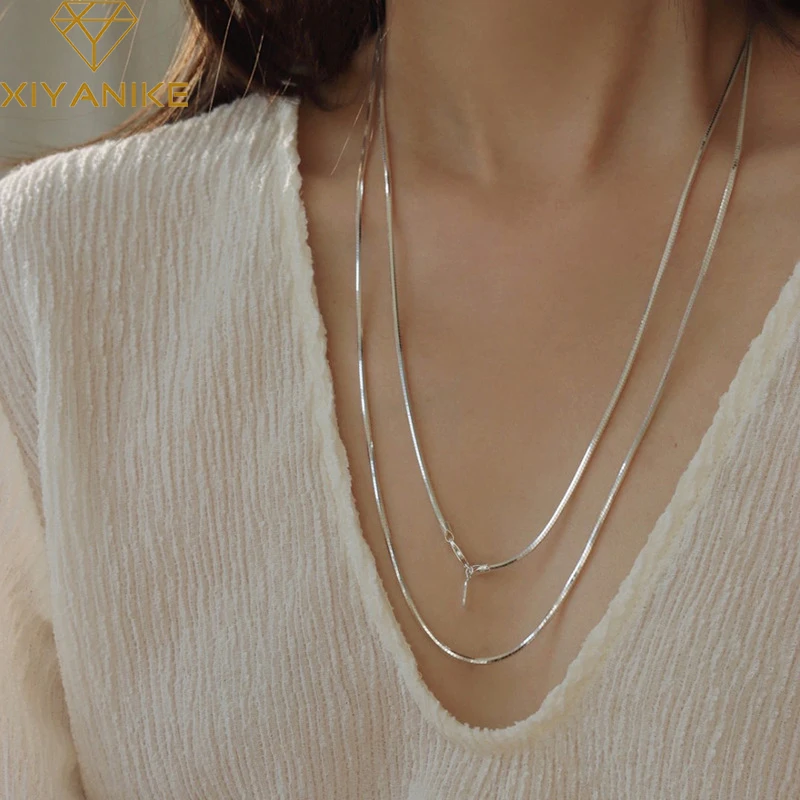 

XIYANIKE Multi Layer Long Snake Bone Chain Necklace For Women Girl Luxury Fashion New Jewelry Lady Gift Party collier femme
