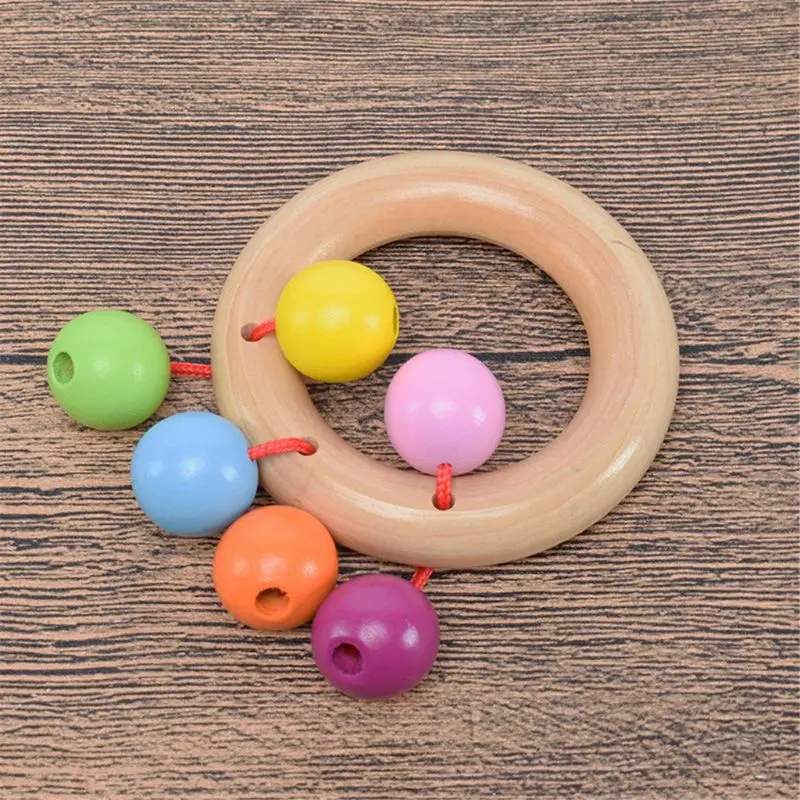 

4pcs Interactive Wooden Rattle Baby Hand Bell Crib Toy Rattle Ring Early Learning Toy for Infant 3month Stroller Accs