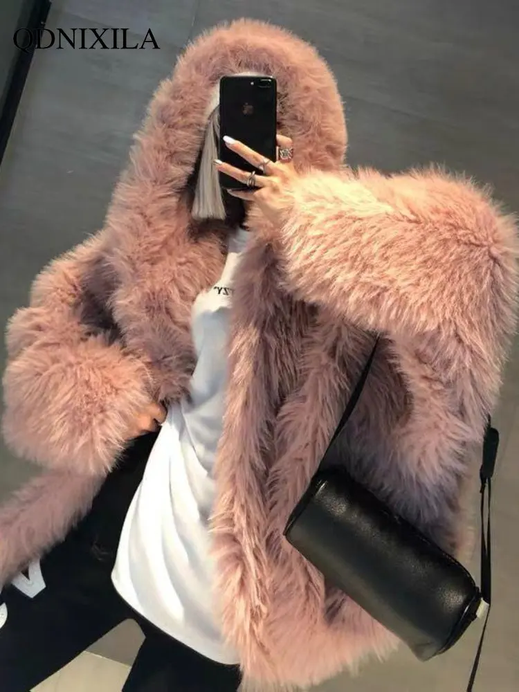 Winter Fur Coat Women Imitation Fox Hair Korean Version of The New Faux Fur Coat Hooded Fox Fur Long Fur Collar Jackets