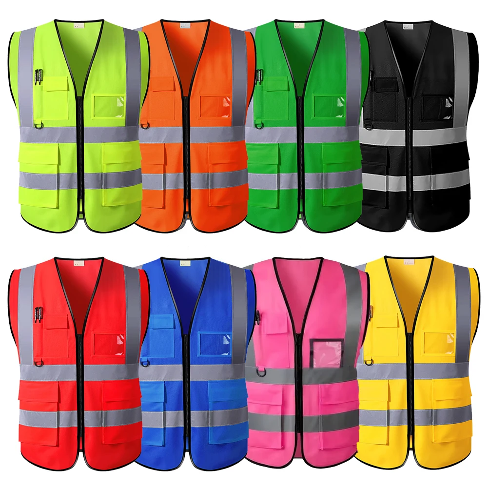 High Visibility Reflective Safety Vest with Zipper Front Meets ANSI/ISEA Standards Class 2 Clothing Workwear