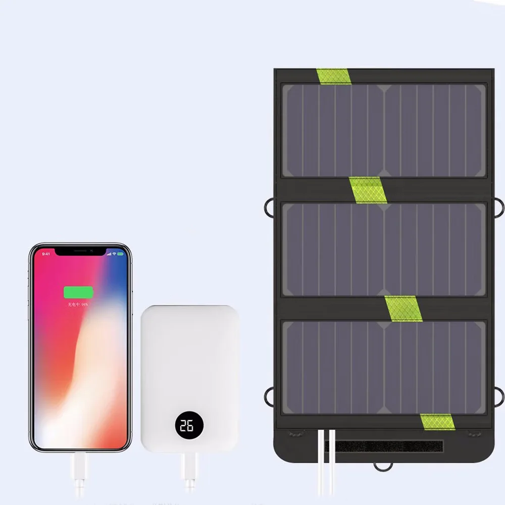 

Foldable Solar Charger Dual USB Portable Solar Battery Charger for Phone Tablets Power Bank Flashlight etc. Outdoors Charging.