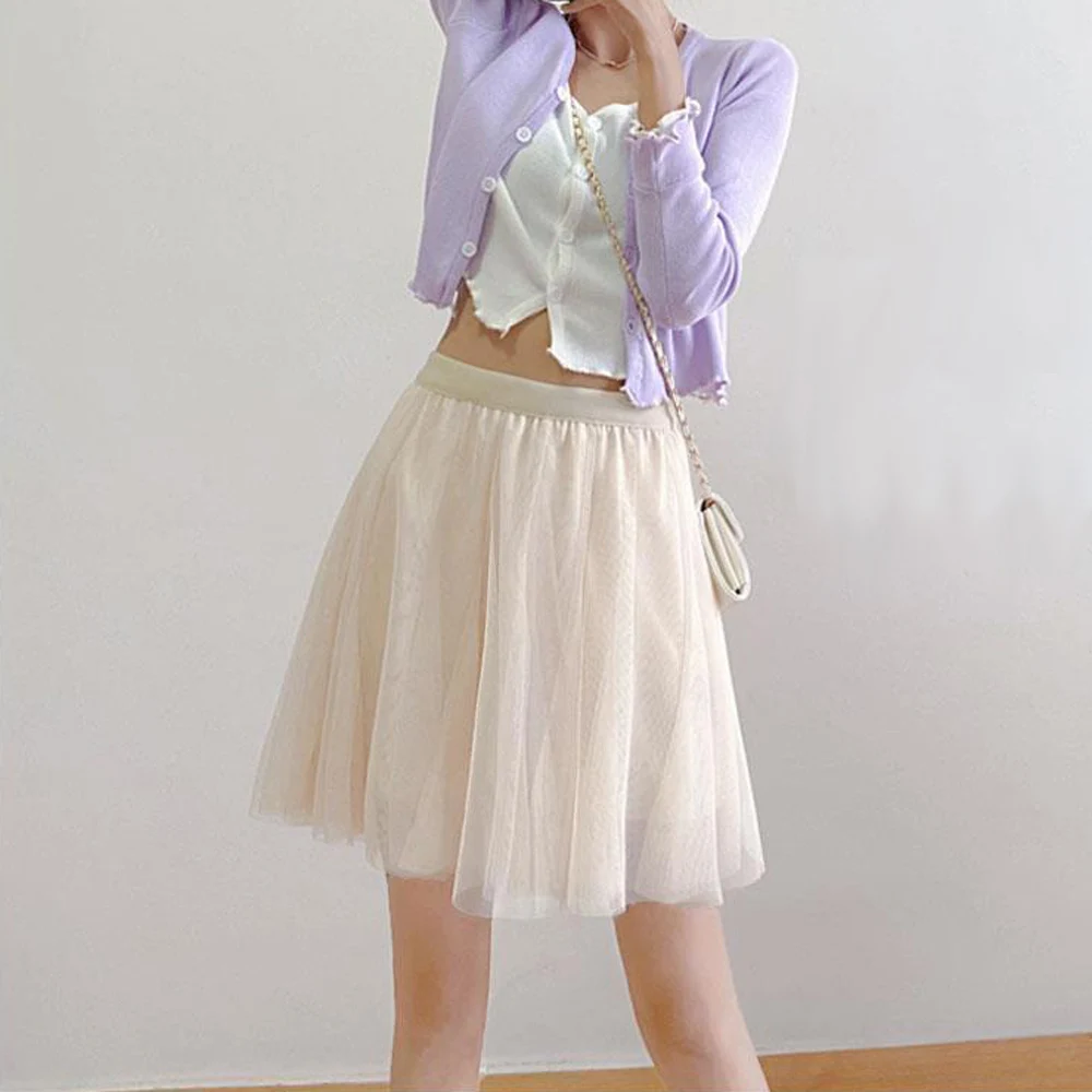 Юбка женская трапециевидная из фатина кружевная универсальная короткая юбка с