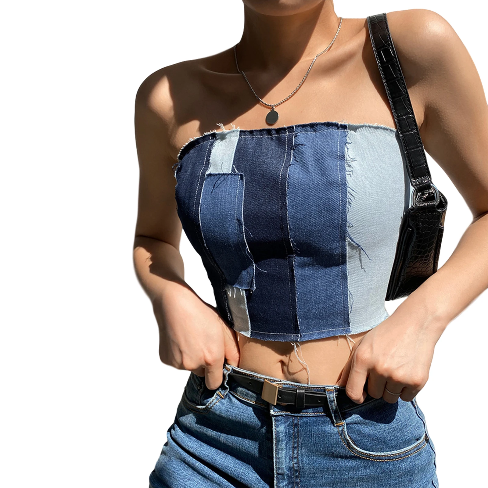 Y2k Patchwork Bandage Tube Tops Boob Wrap Tops Summer Self Cultivation  Backless Back Lace Up Vest Denim Chest Wrap Tube Tops - купить по выгодной  цене | AliExpress