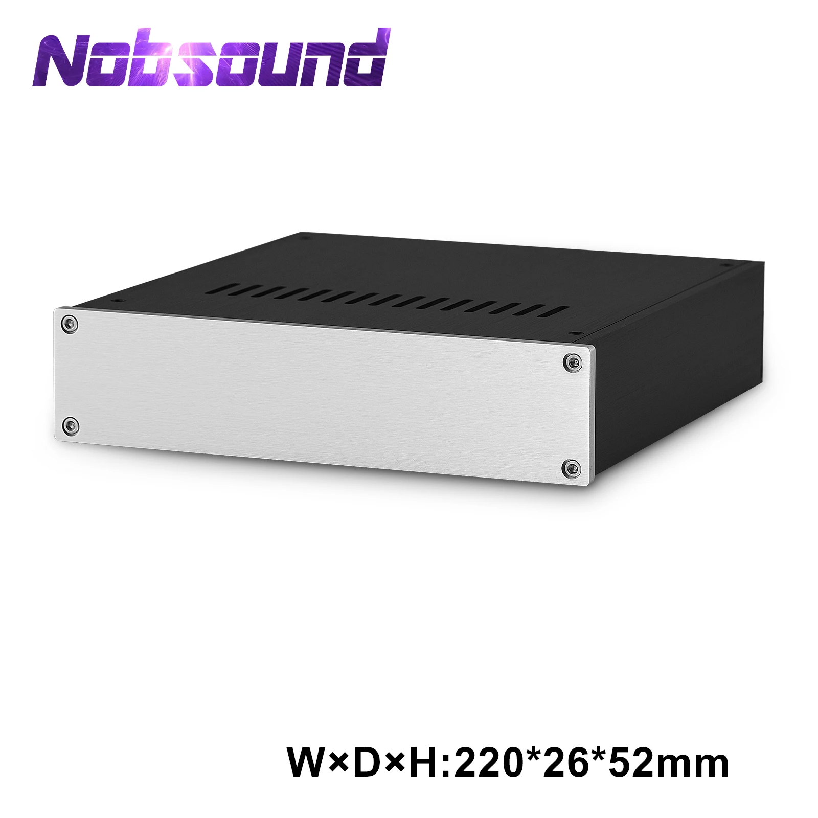 Алюминиевый корпус Nobsound HiFi для усилителя мощности, зеркальный металлический корпус для самостоятельной сборки (Ш 220 мм × Д 26 мм × в 52 мм)