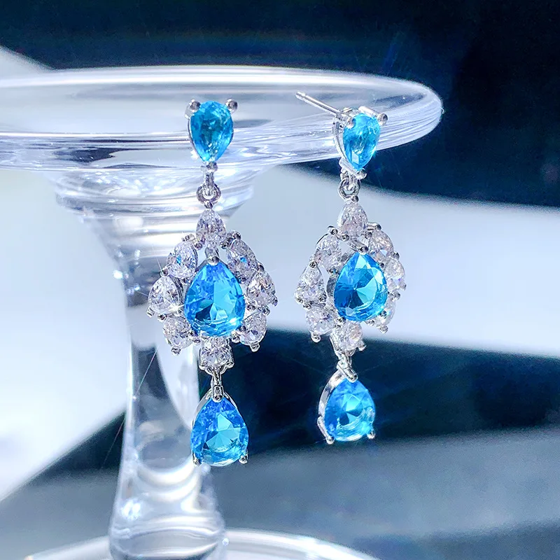 

100% S925 Sterling Silver Pure Sapphire Dorp Earring for Women Aros Mujer Oreja Orecchini Silver 925 Jewelry Bizuteria Gemstone