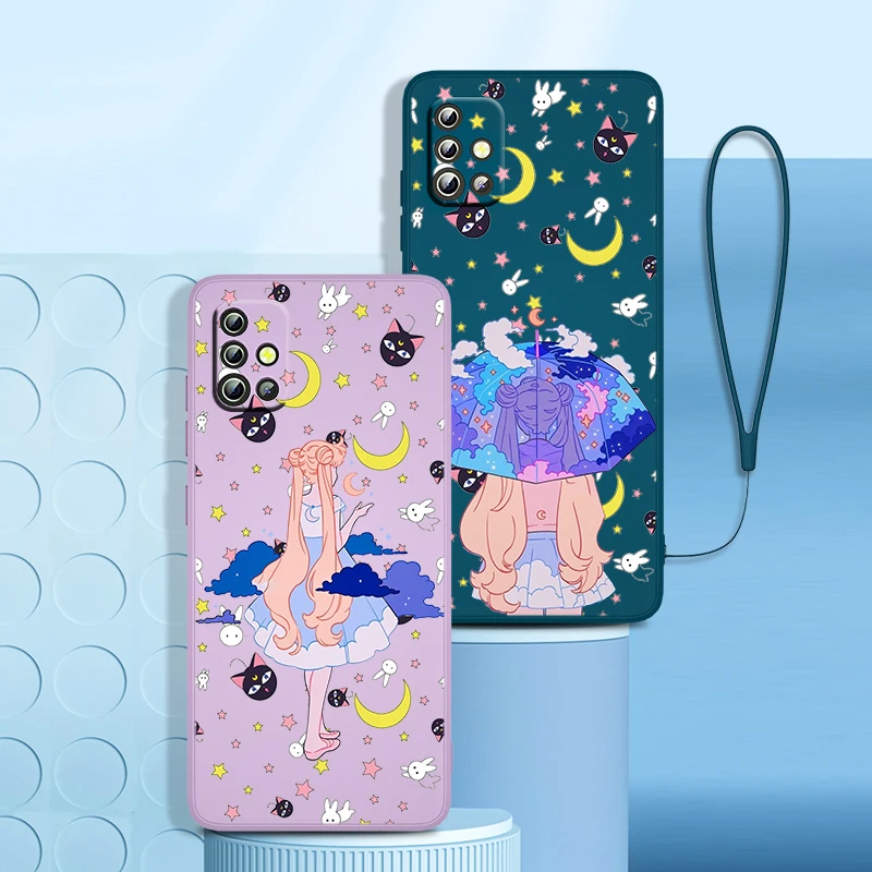 

Cute Sailor Moon Gril Phone Case For Samsung A73 A71 A53 A51 A23 A21S A52 A32 A22 A13 A12 A50 A30 A20 A03S Liquid Rope