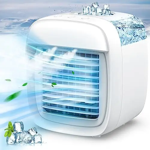 

Air Conditioner with 880ML Water Tank, 3 In 1 Personal Air Conditioner, 3 Speeds Evaporative Air Cooler with 7 Colors Night Ligh