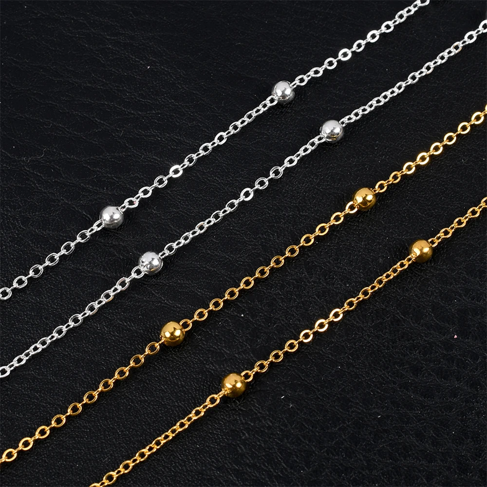 

2 Meters Gold Silver Color Beads Chains Beaded Flat Cross O-Chains for DIY Jewelry Making Findings Necklace Bracelet Necklace