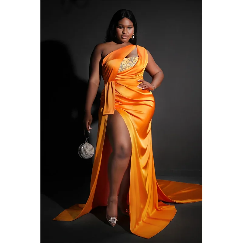 PLUS SIZE Orange Luxury Maxi Dress 4XL 5XL Satin Evening Gown Banquet Red Carpet Party Luxury Noble Prom Plus Size Dress