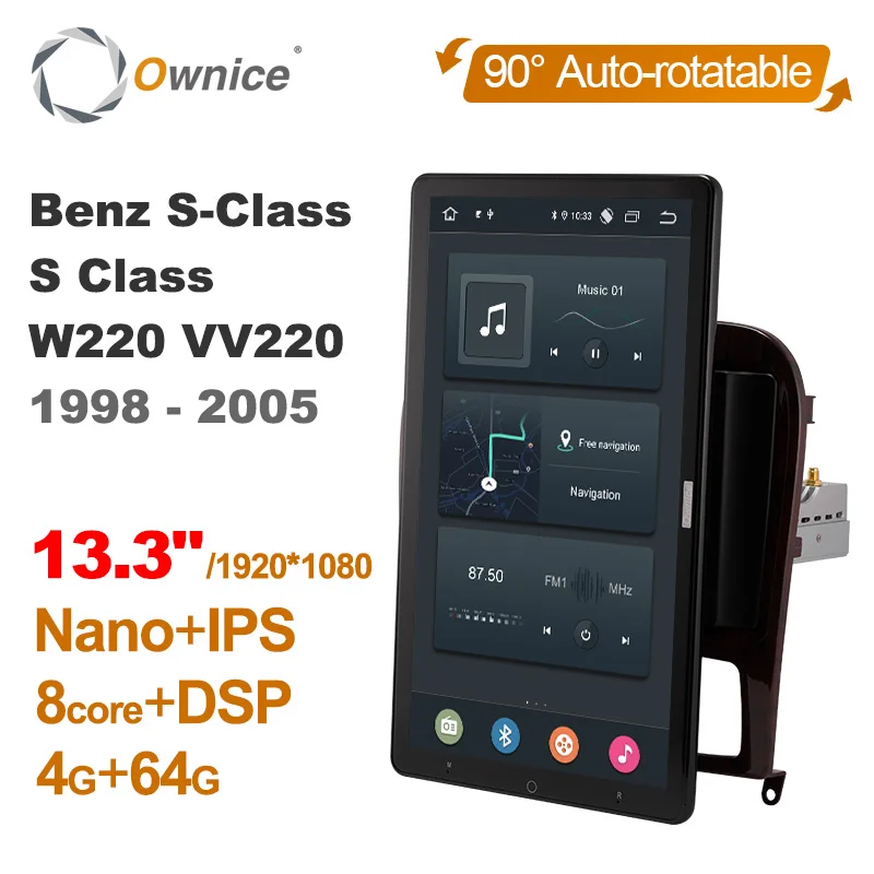 

1920*1080 Android 10.0 13.3" Rotation Autoradio for Mercedes Benz S-Class W220 1998-2005 Car Radio Auto GPS Multimedia DSP IPS