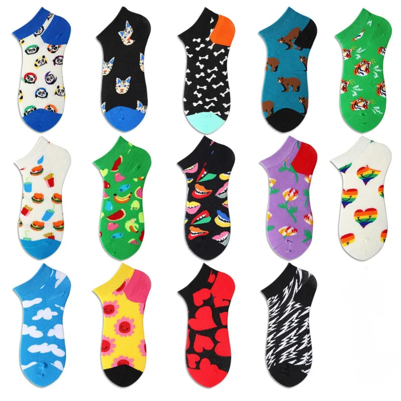 

2 пары/партия, женские модные носки, Милые Носки с рисунком панды, леопарда, кошечки, тигра, коричневого медведя, Гамбурга, фруктов, молнии, Новинка
