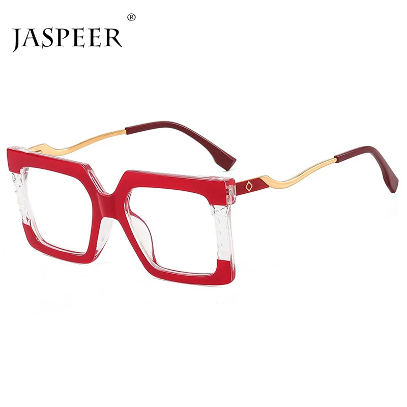 

JASPEER Clear Spring Leg Square Glasses Women Fashion Oversized Transparent Optical Glasses Frames Female Vintage Eyewear TR90