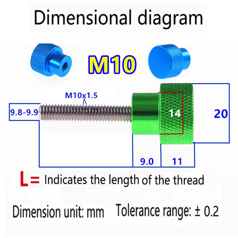 

1Pcs M10x6-100mm Aluminum Alloy Thumb Screw Aluminum Knurled Head Stainless Steel Thread Hand Tighten Machine Screws Bolts