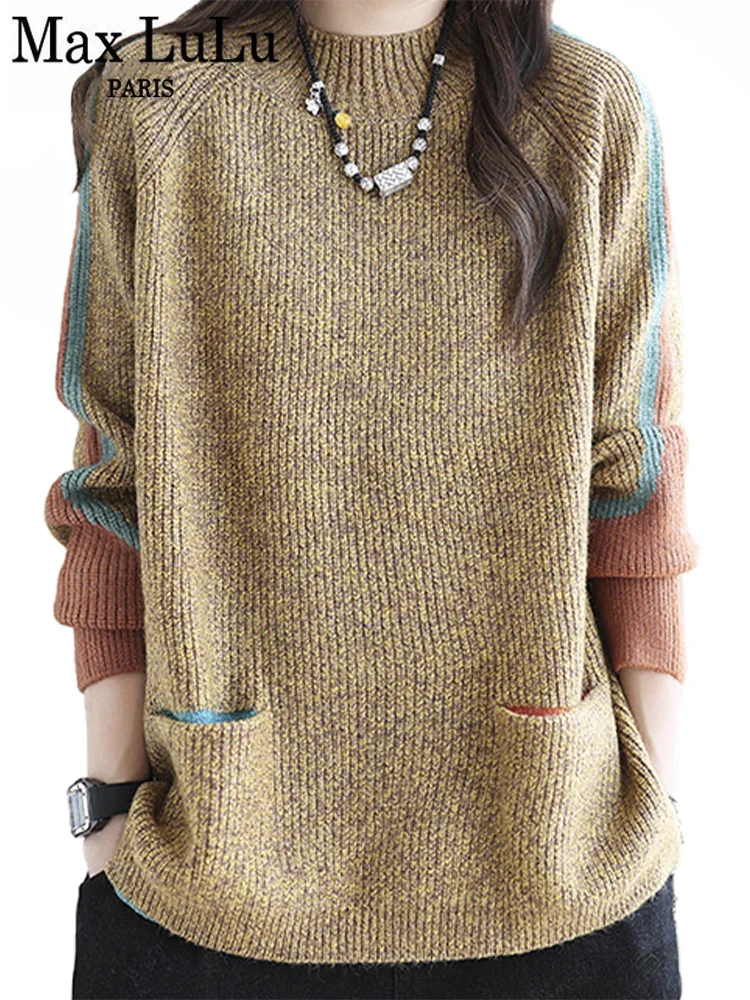 

Max LuLu Winter Sweater 2023 Casual Vintage Knitwear Fashion Women Harajuku Loose Jumpers Female O-Neck Long Sleeve Pullovers