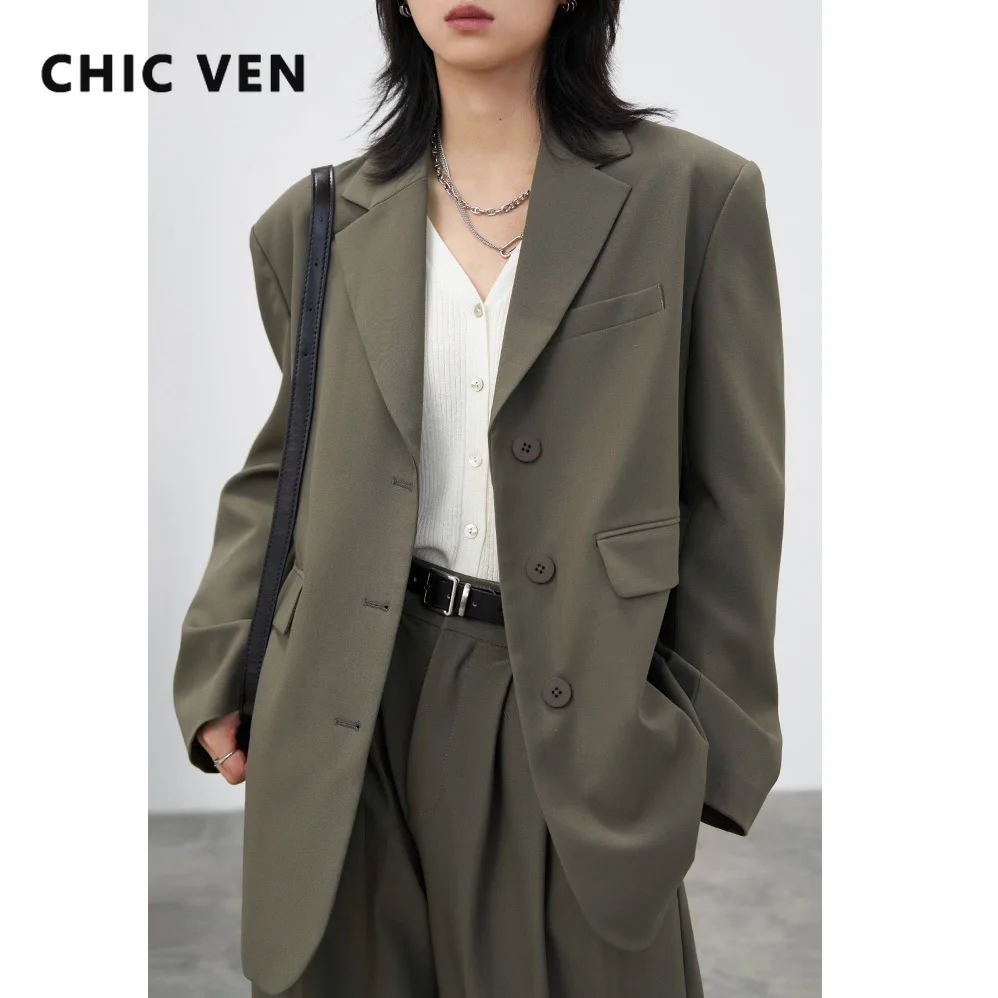 CHIC VEN Women's Blazer Solid Side Slit Single Breasted Woman Coat Ladies Outerwear Jacket Female Stylish Top Spring Autumn 2022