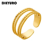 dieyuro 316l stainless steel gold color adjustable ring for women fashion high quality hollow out lady jewelry girls party gifts