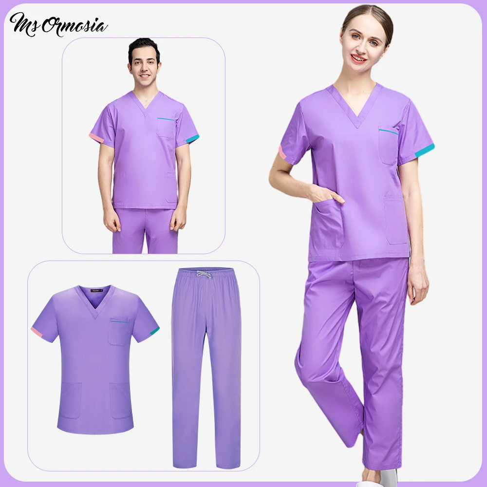 

Medical Uniforms Men Nursing Clothes VNeck Scrub Top Loose Pant Doctor Nurse Costume Scrub Set Women Dentist Workwear Clinic Set