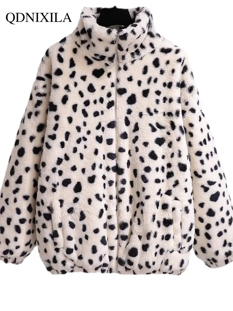 Winter Coat for Women Faux Fur Leopard Print Wool Coat Loose and Thickened Jacket Women Warm Keeping Coat Faux Fur Coat Women