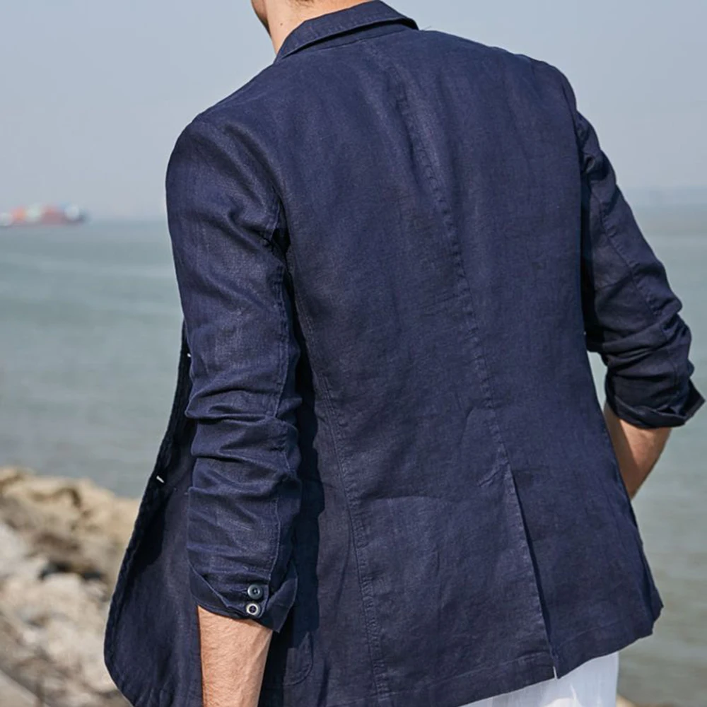 Men's Linen Casual Suit Jacket Summer New Solid Color Refreshing Breathable Slim British Cotton Linen Suit Retro Simple Top images - 6