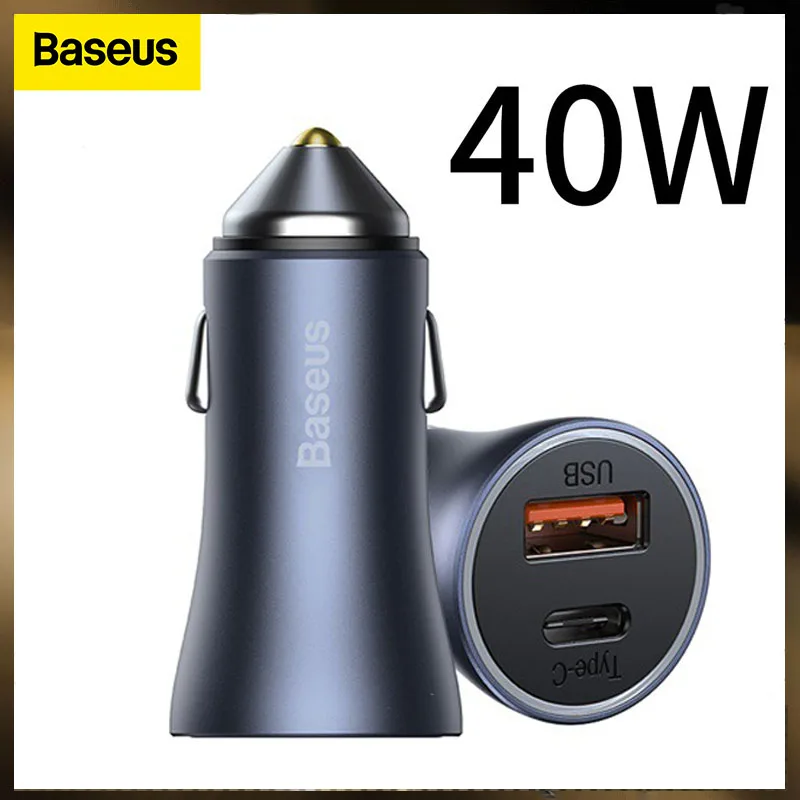 

Baseus Car Charger Dual Ports Type C PD Fast Charging Adapter 20W + 20W Quick Charge For iPhone Samsung Xiaomi