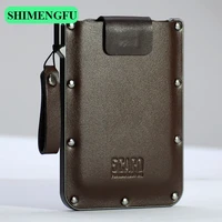 genuine leather credit card holder anti rfid aluminum carteira masculina men wallet slim business cardholder key case coin purse