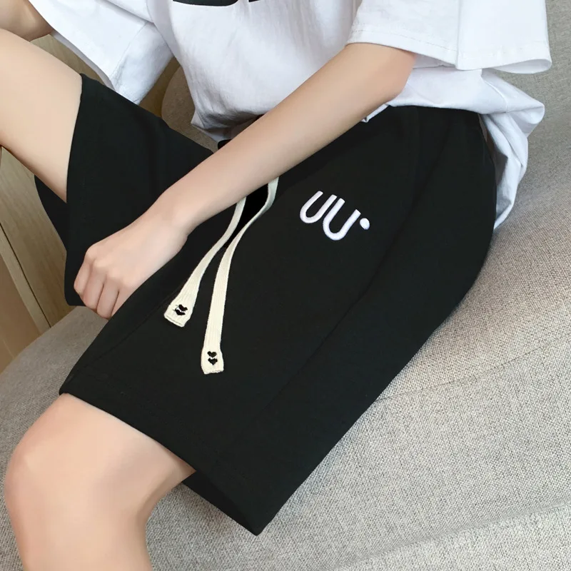 Womens Baggy Sweatshorts 2023 Elastic Drawstring Casual Sports Shorts Embroidery Letter Ladies Bottoms Black Grey Purple Khaki