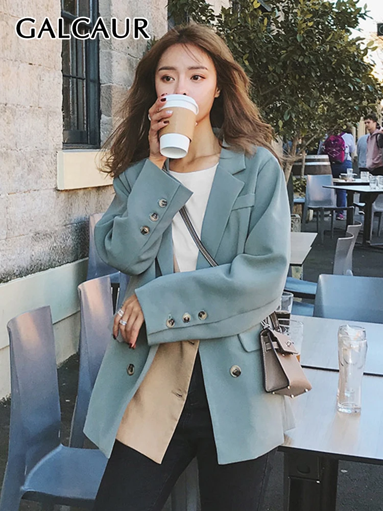 

Женский блейзер GALCAUR, блейзер с отложным воротником и длинным рукавом, блейзер из двух частей в стиле пэчворк, женская одежда 2022
