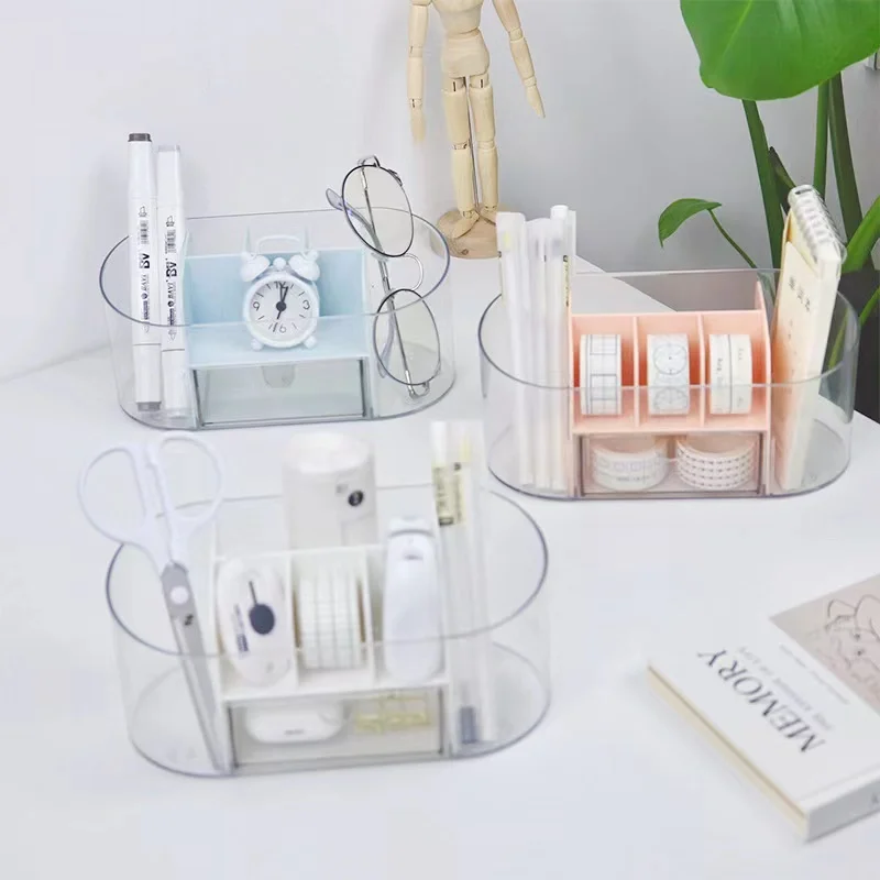 

Japanese Transparent Cosmetic Brush Pencil Pen holder Storage Rack Desktop Stationery Organizer Rack Cosmetics Rack