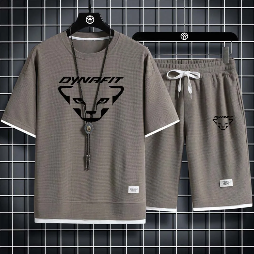 DYNAFIT Men's Two-piece Sportswear Suit Short Sleeved Casual T-shirt and Pants Summer Sports Fitness Jogging Men Sets