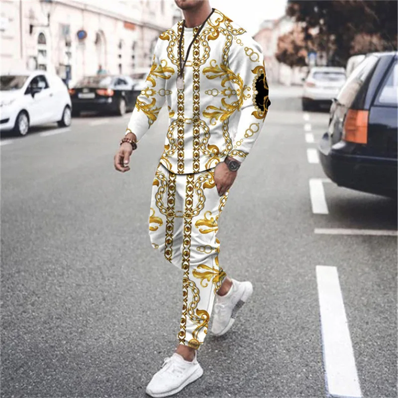 2023 Autumn Tracksuit Long Sleeve T Shirt+Sweatpants Suit Men Streetwear Vintage Sweatshirt Oversized Men Clothing 2 Piece Sets