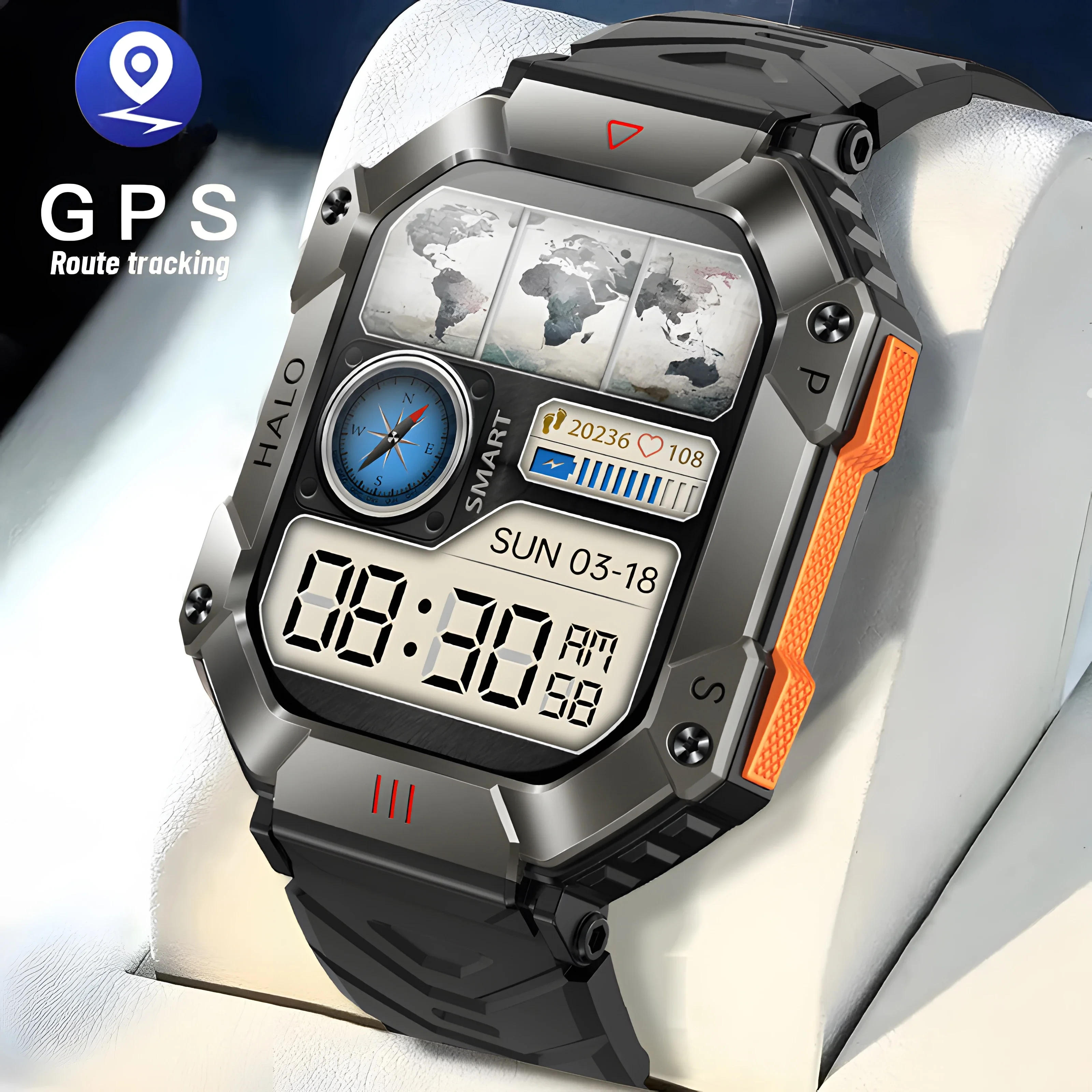 

Smart Watch Men 650mAh Large Battery Fitness Tracker Compass Heart Rate IP67 Waterproof Bluetooth Call Sport Military Smartwatch