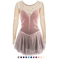 multi color shiny figure skating dress for kids girls ballet women dance skirt long sleeve ice skating clothes with rhinestones