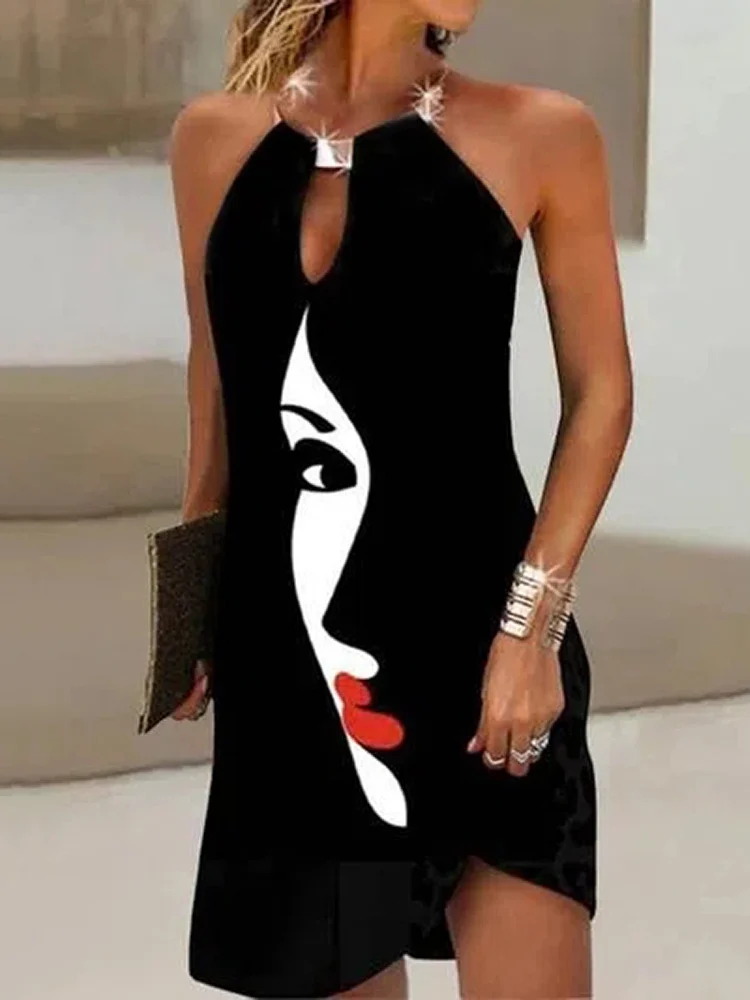 

Mandylandy Women Elegant Summer Print Mini Dress Fashion Female Casual Y2K Sleeveless O Neck A-line Dress Streetwear