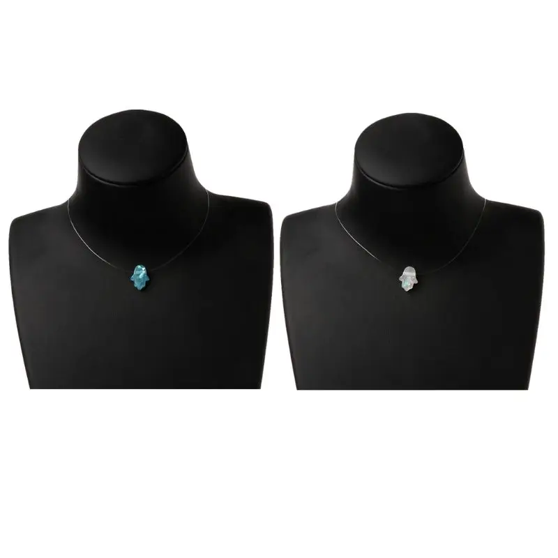 персонализированный кулон с хамсой и ручным опалом ожерелье прозрачная леска